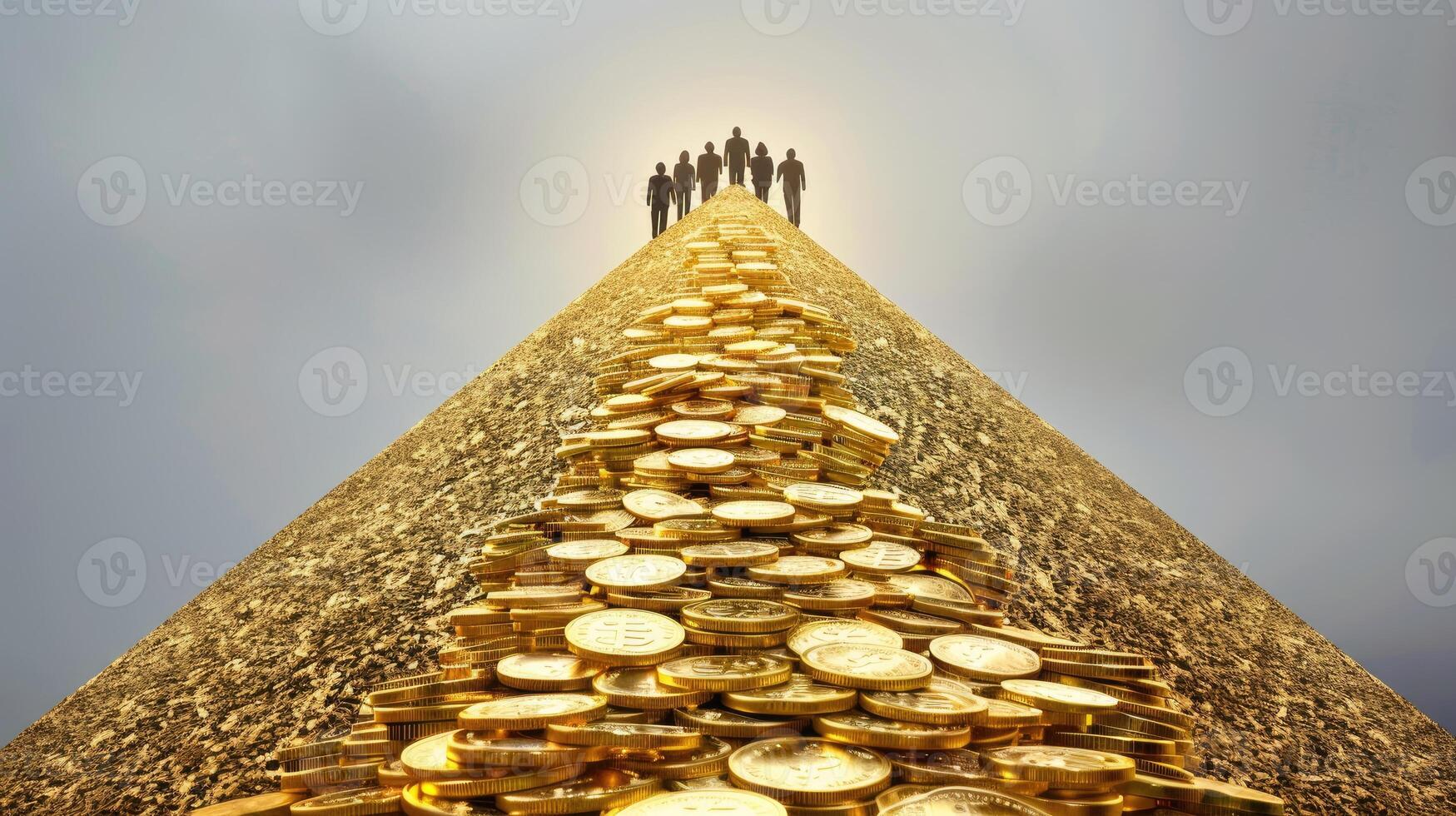 Golden pyramid with people standing on top of it photo