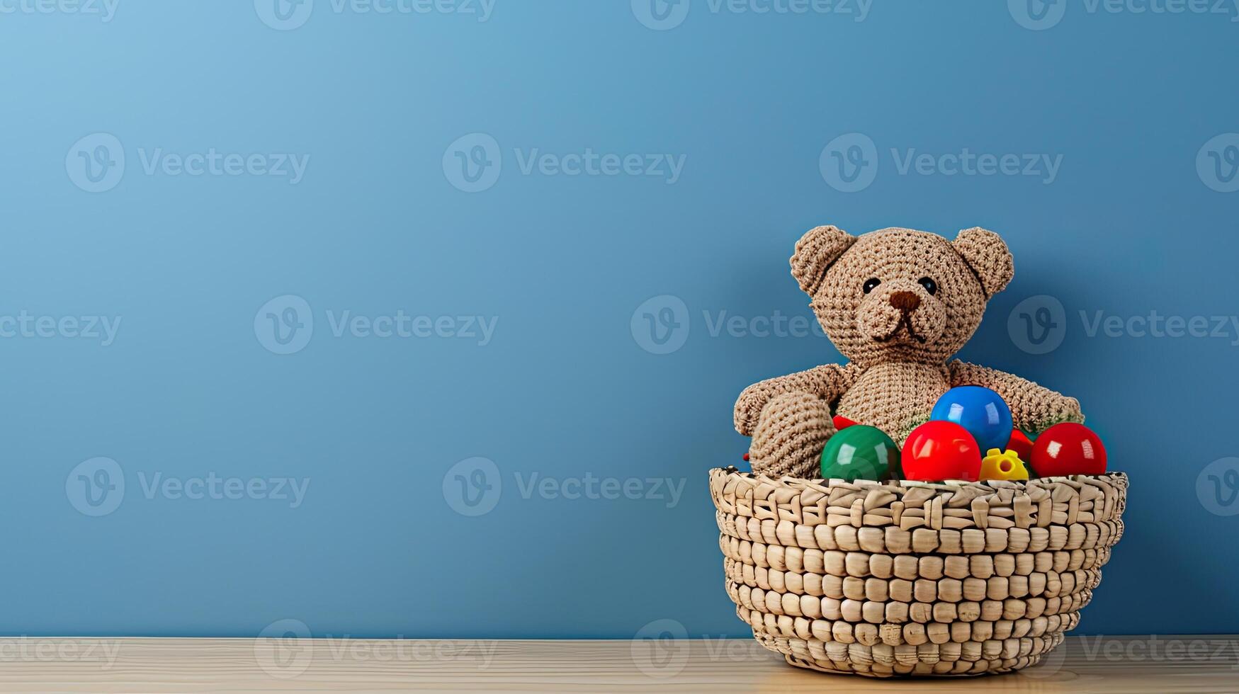A basket with a teddy bear photo