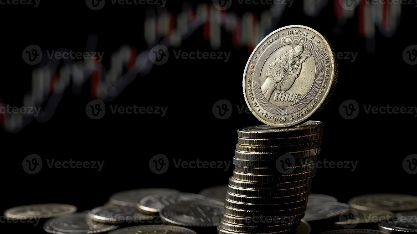A stack of coins with a coin on top photo