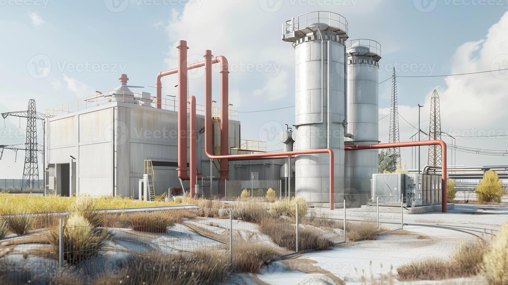 The industrial plant is shown in this 3d rendering photo