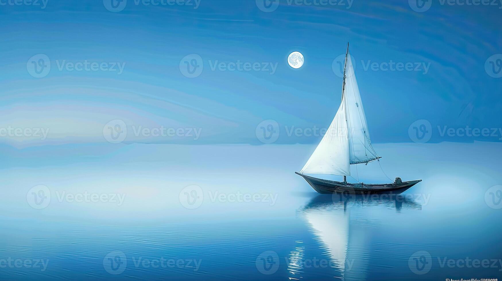 A sailboat floating in the ocean with a moon in the background photo
