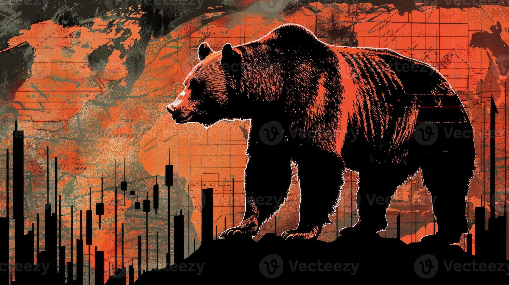 A bear standing on top of a mountain with a chart photo
