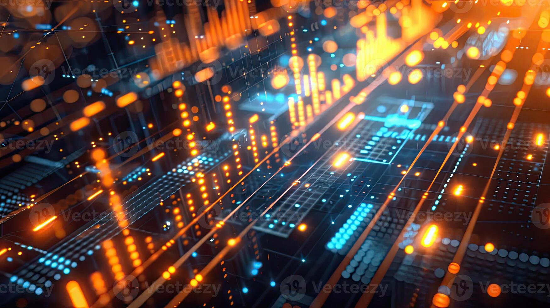 An abstract image of a city with a digital background photo
