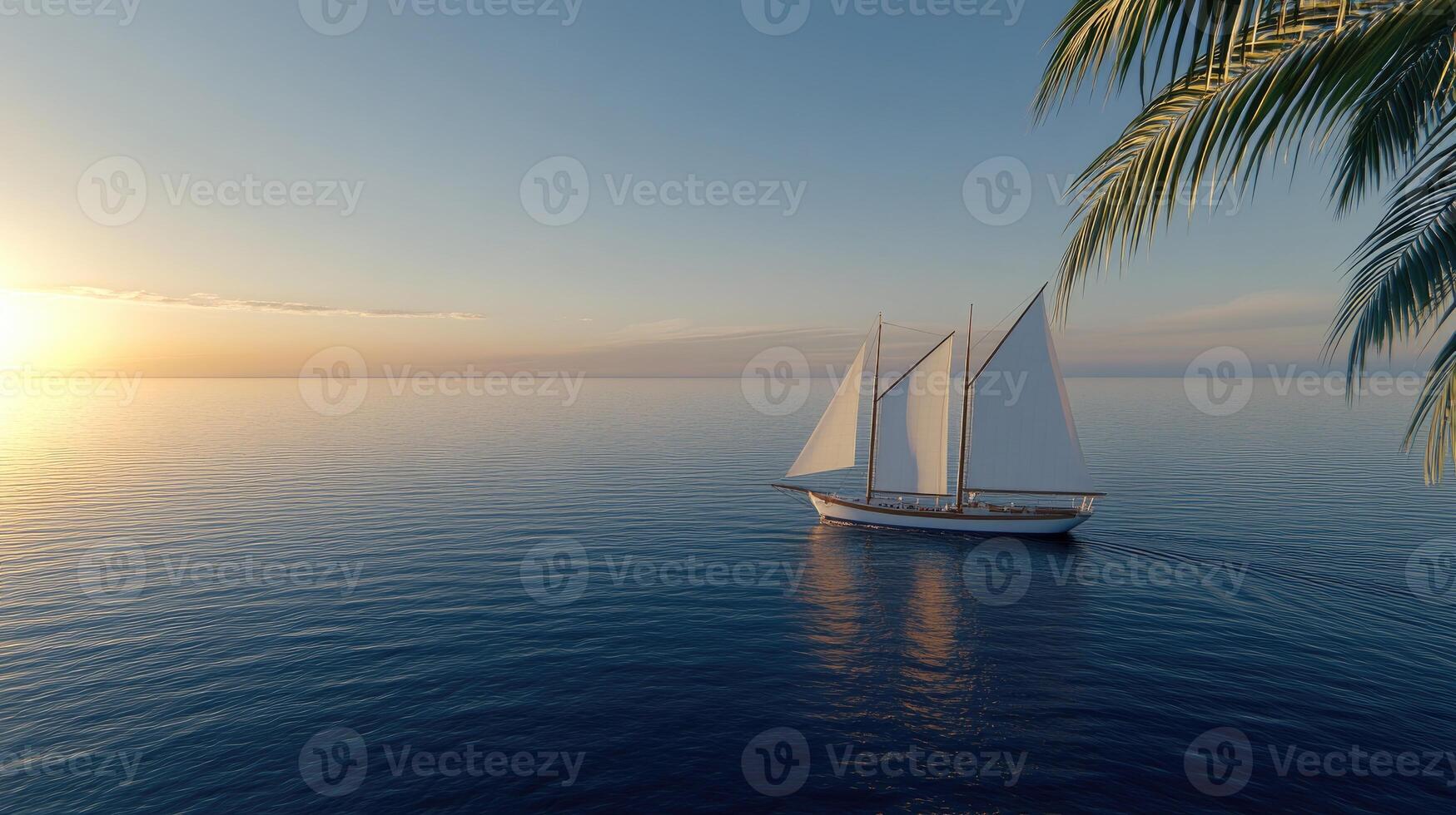 A sailboat sailing in the ocean at sunset photo