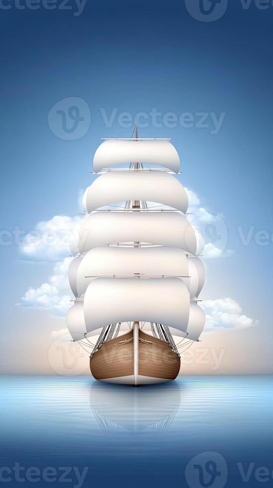 A sailing ship in the ocean with clouds in the background photo