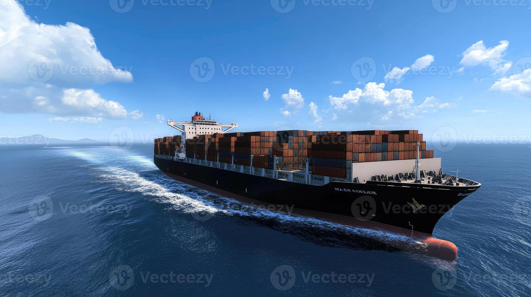 A large container ship traveling through the ocean photo