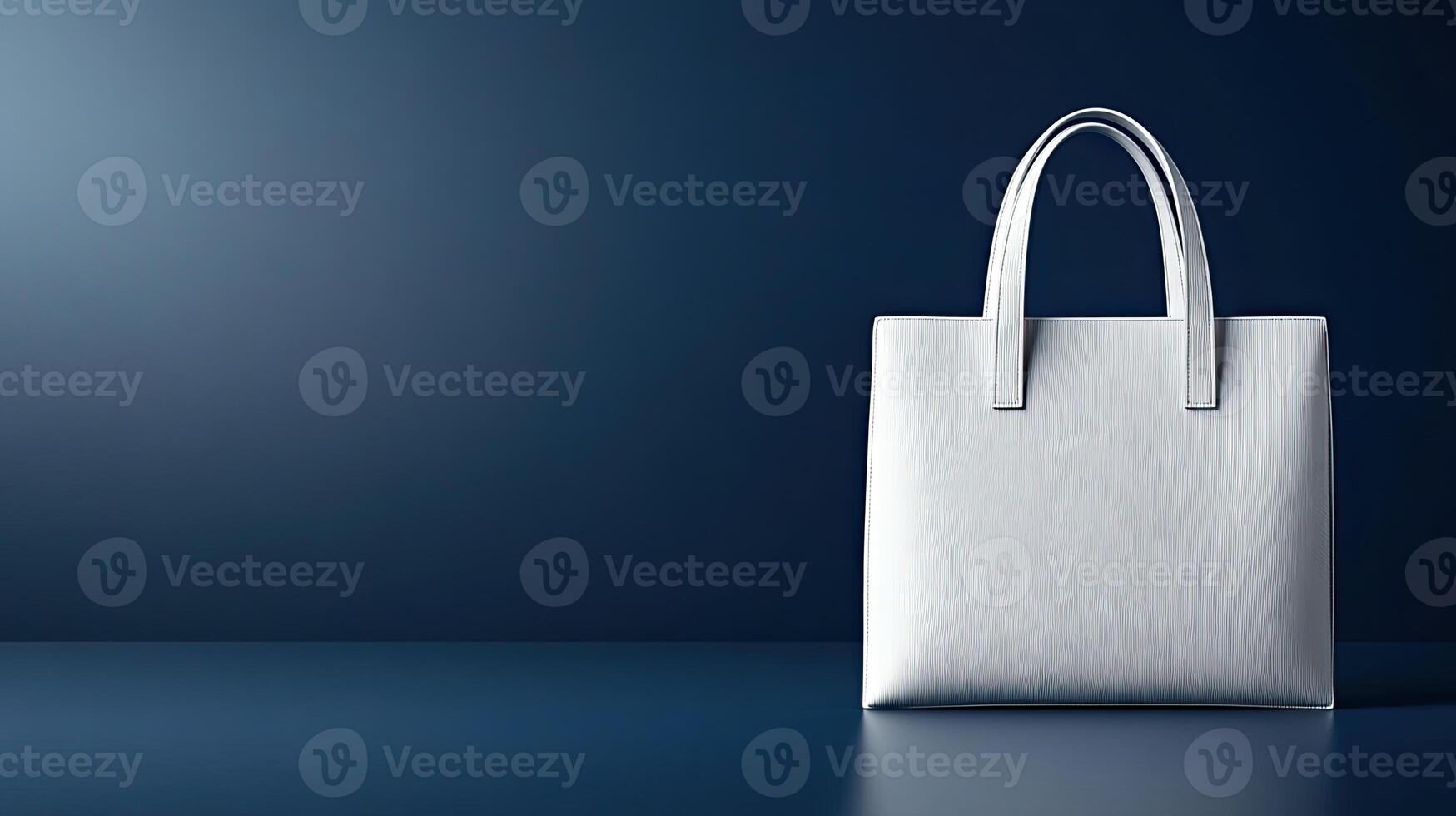 White shopping bag on blue background photo
