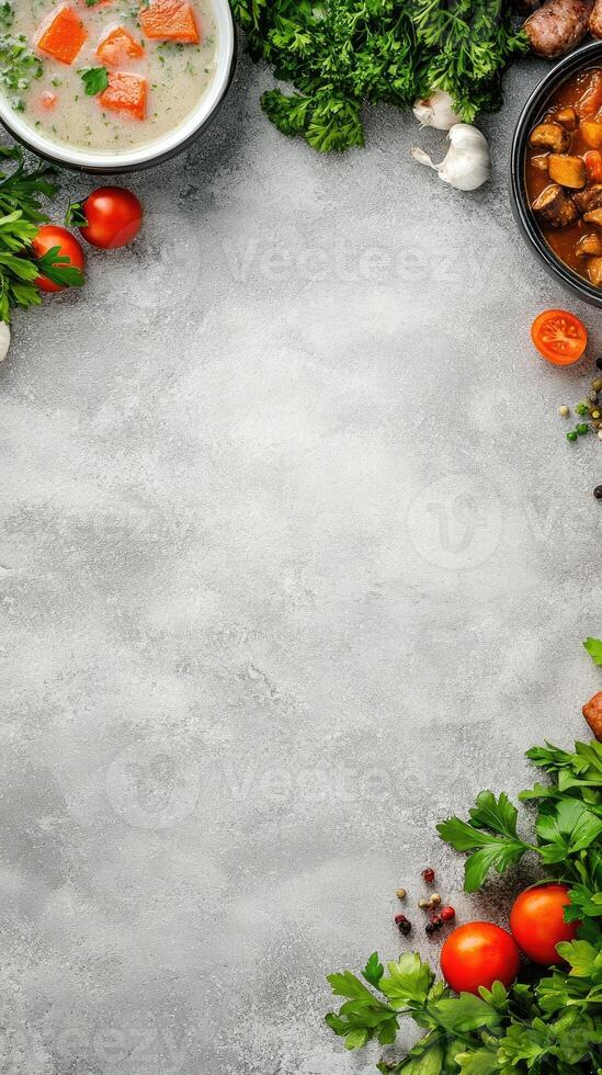 A table with various vegetables and meat on it photo