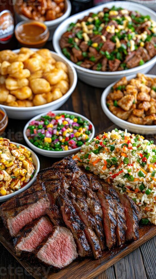 A table with a bunch of different foods on it photo