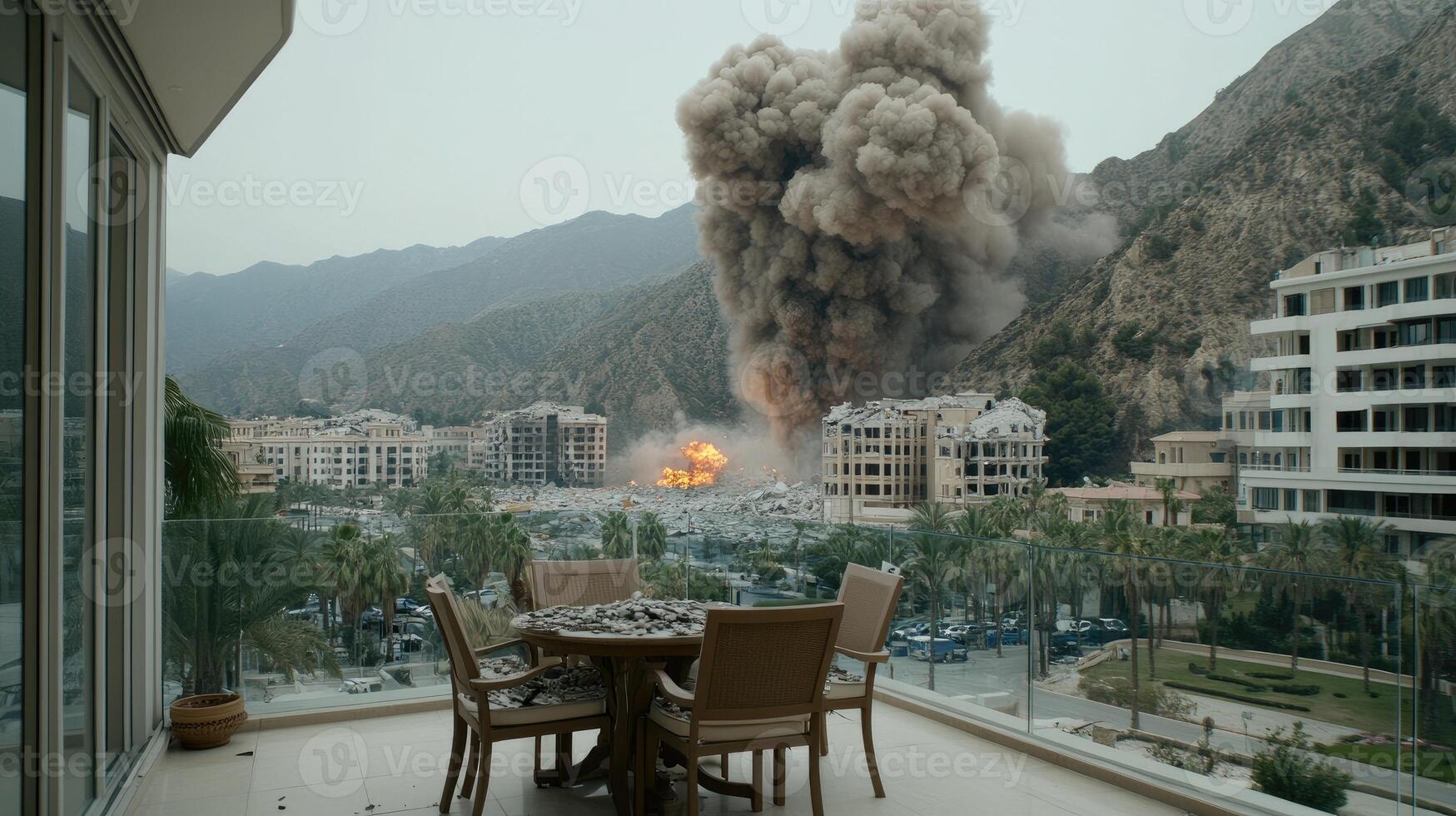 A view of a building that is on fire photo