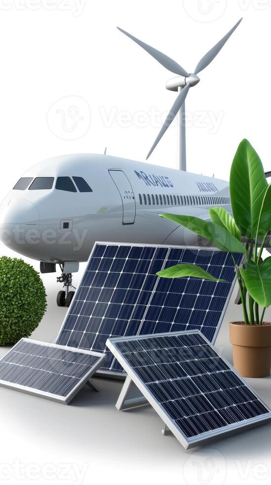 Solar panels and wind turbine photo