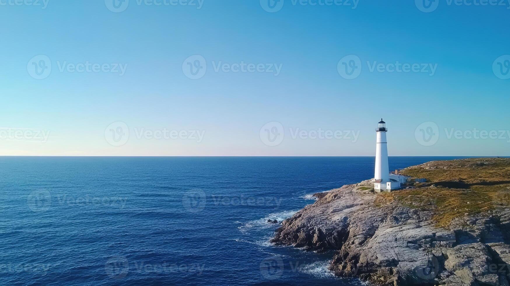 A lighthouse on a rocky cliff overlooking the ocean photo