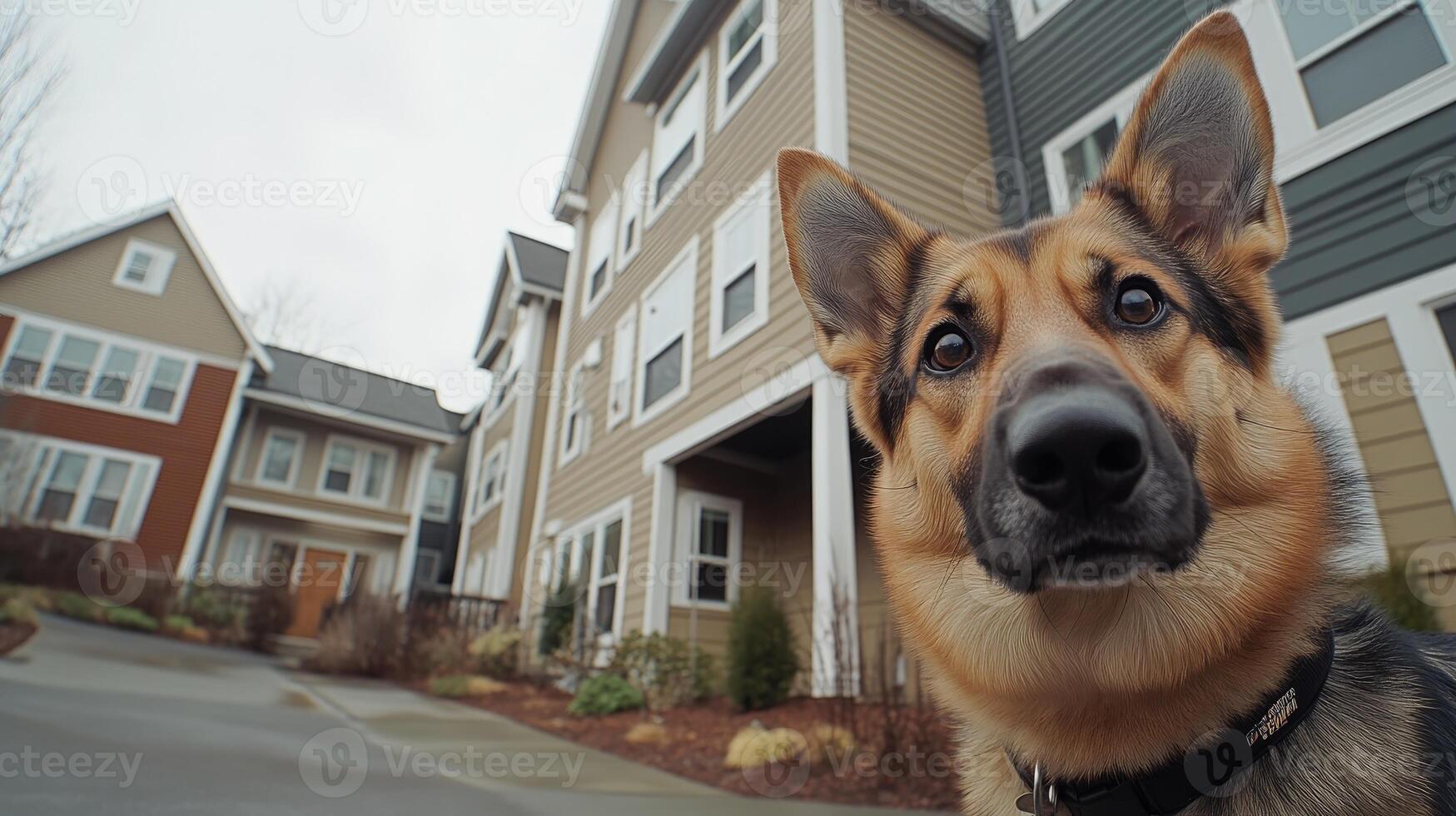 A german shepherd dog is looking at the camera photo
