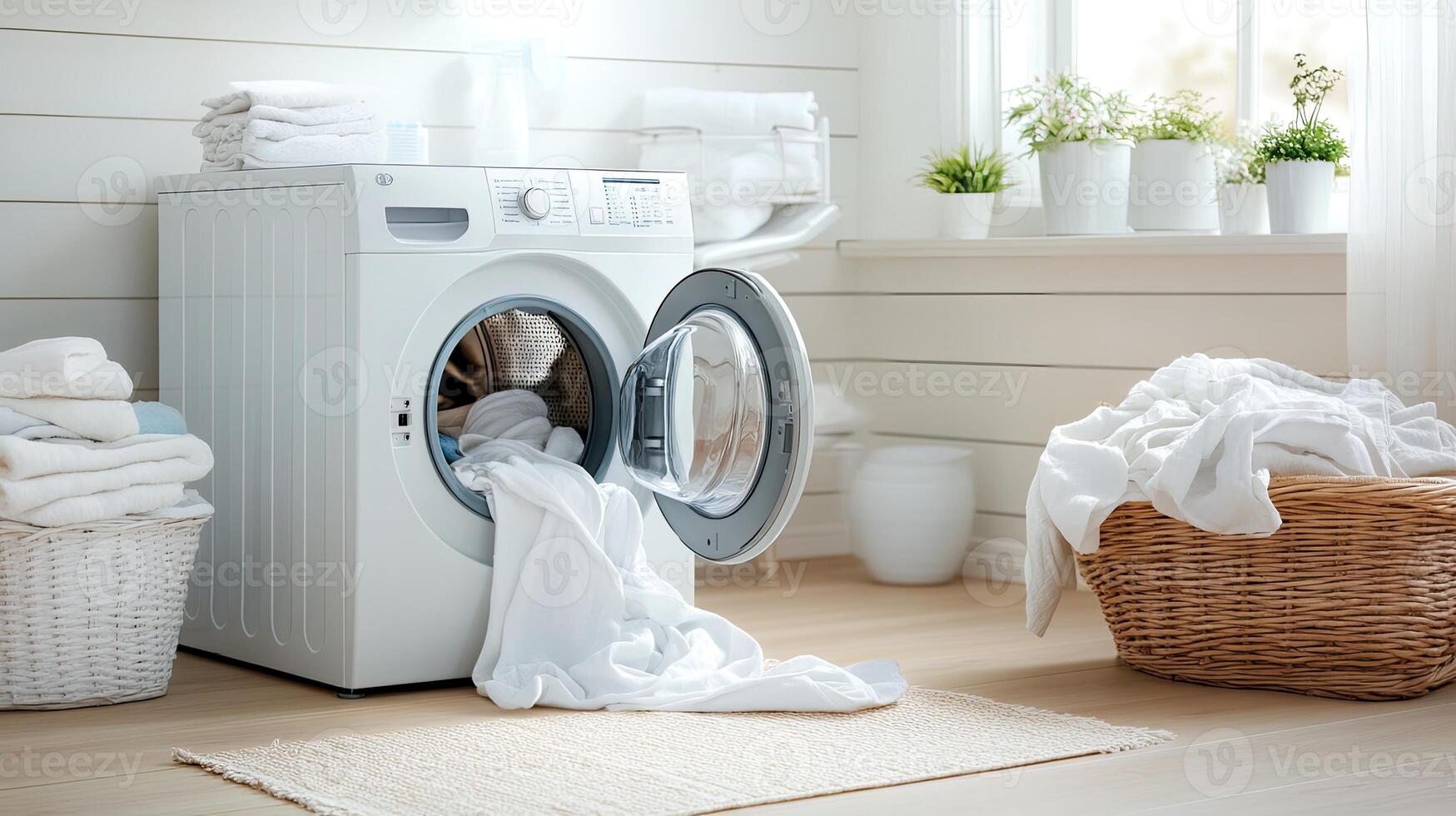 A washing machine with clothes in it photo