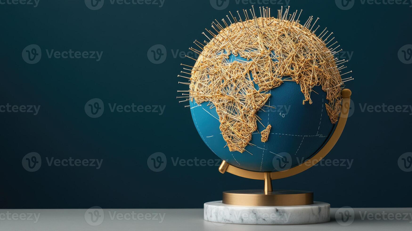 A globe made of pins on a marble base photo