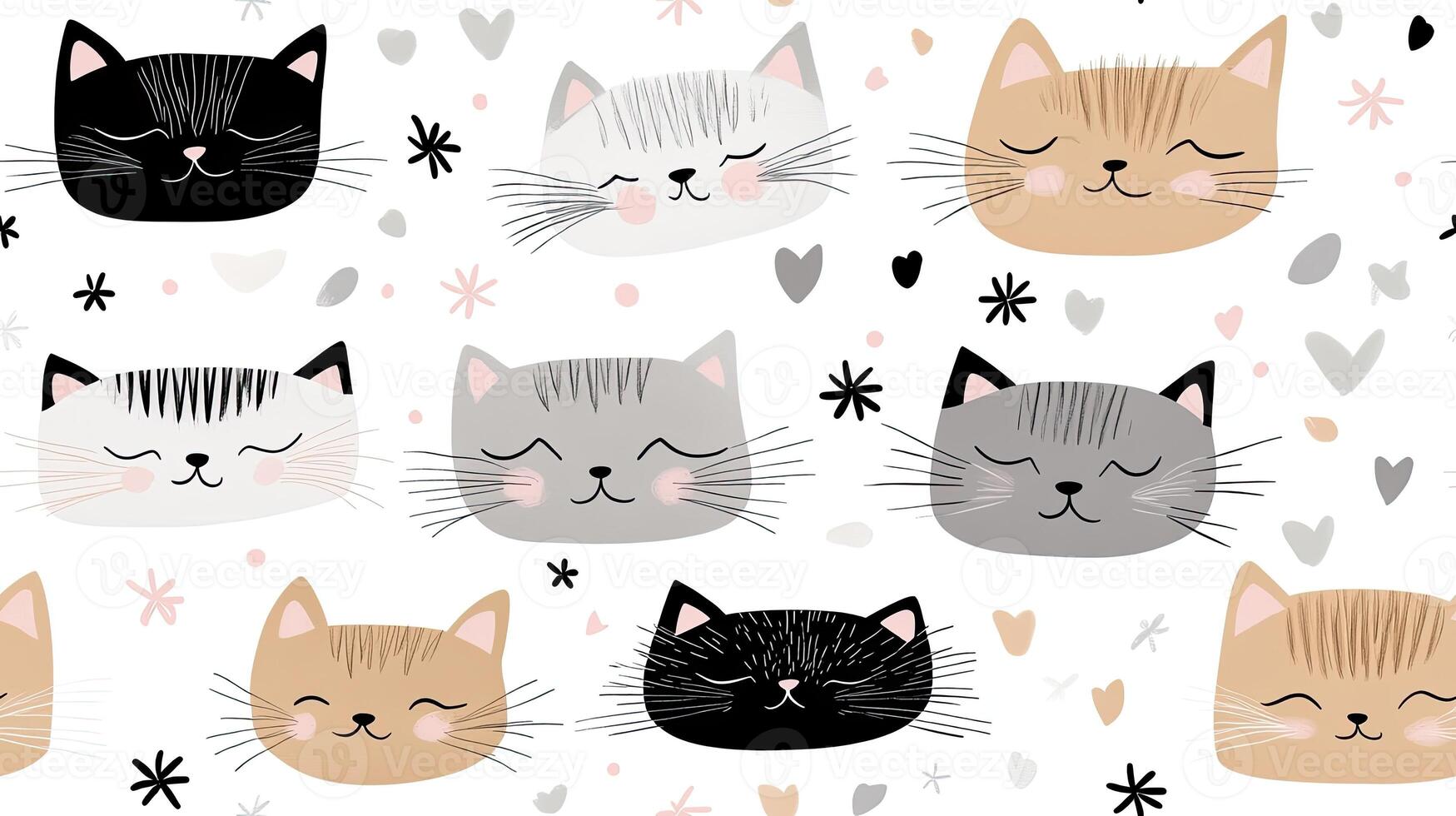 A pattern with cats and hearts on it photo