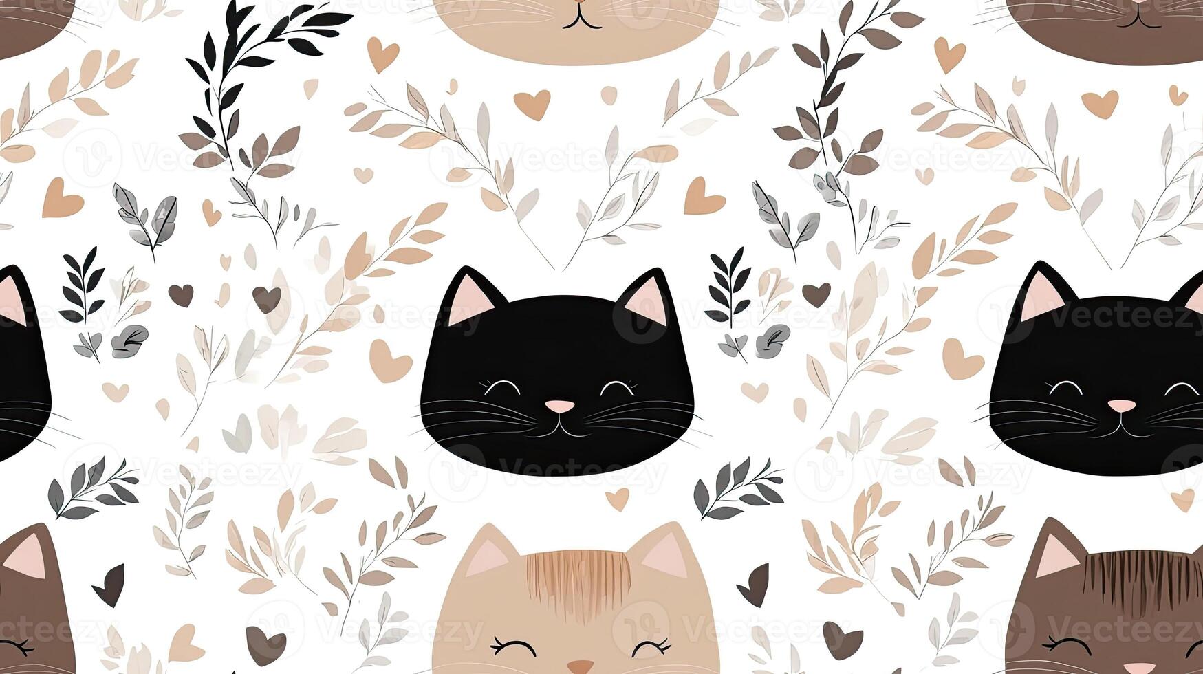 A pattern with cats and leaves photo