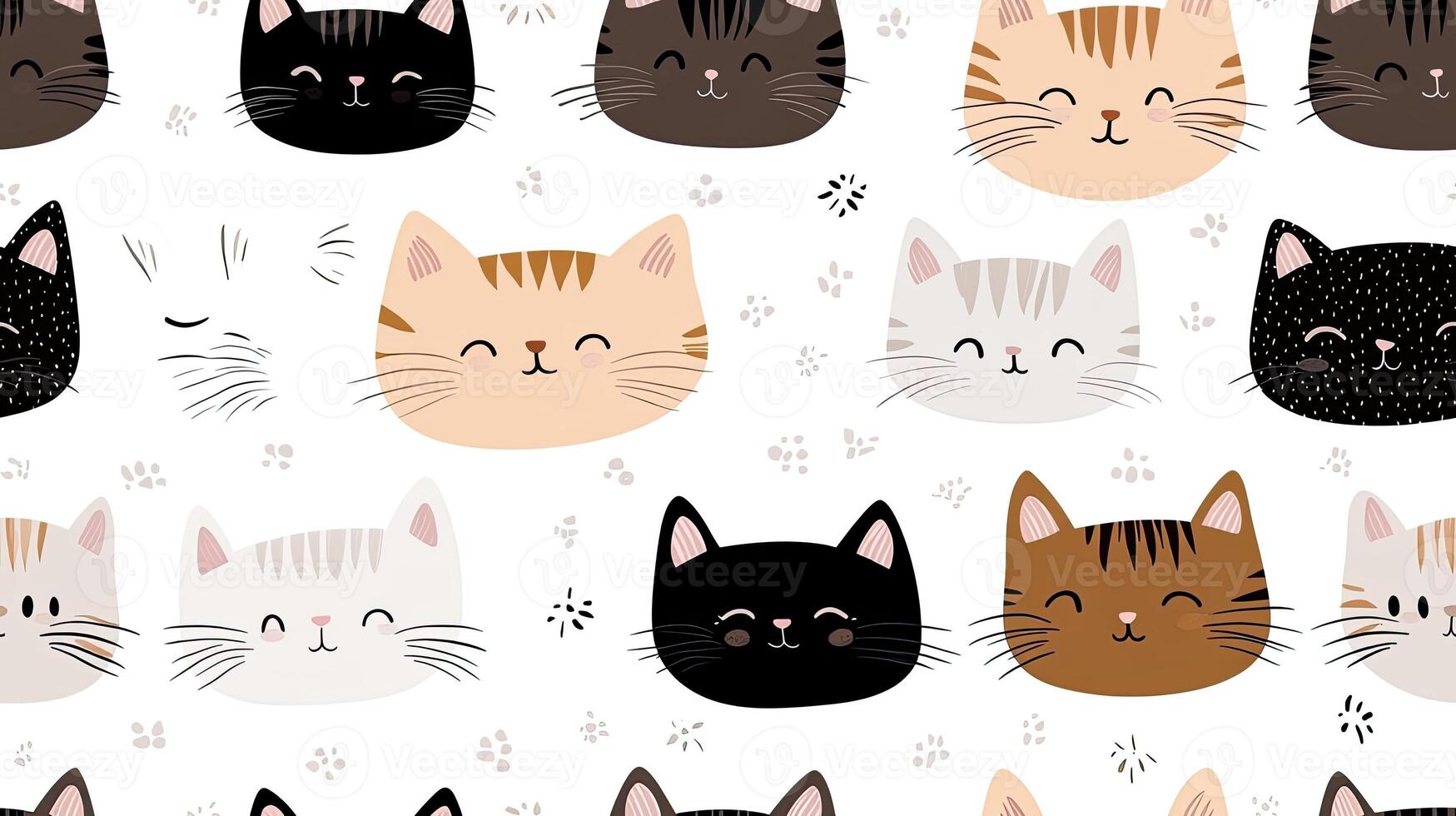 A pattern with cats faces and dots photo