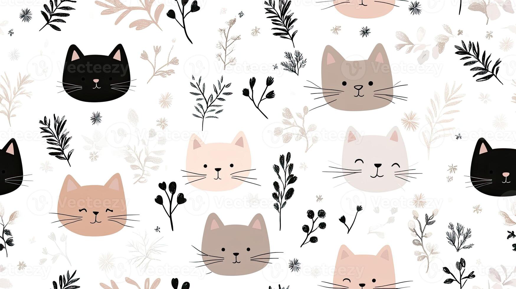 A pattern with cats and plants on it photo