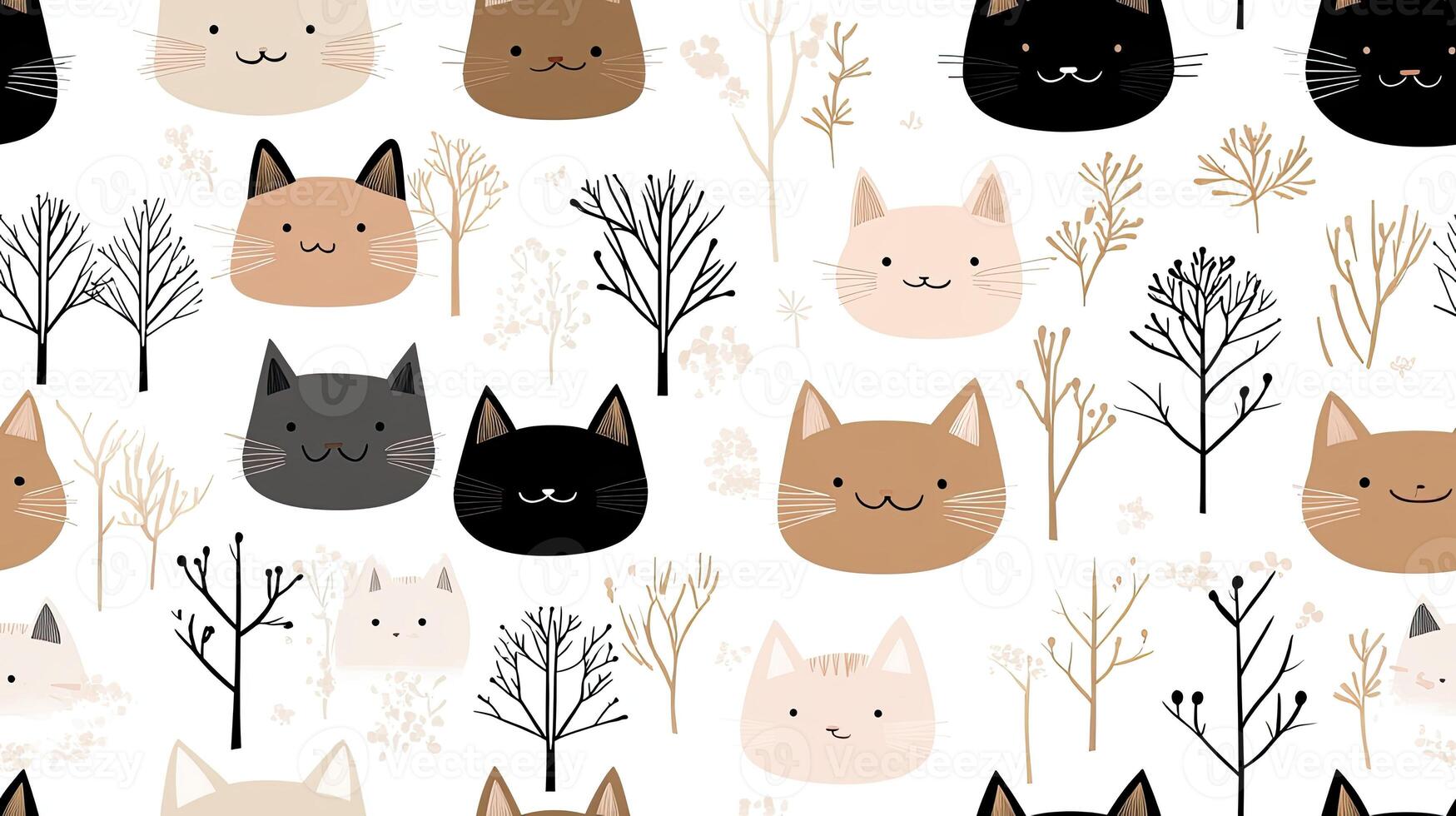 A seamless pattern with cats and trees photo
