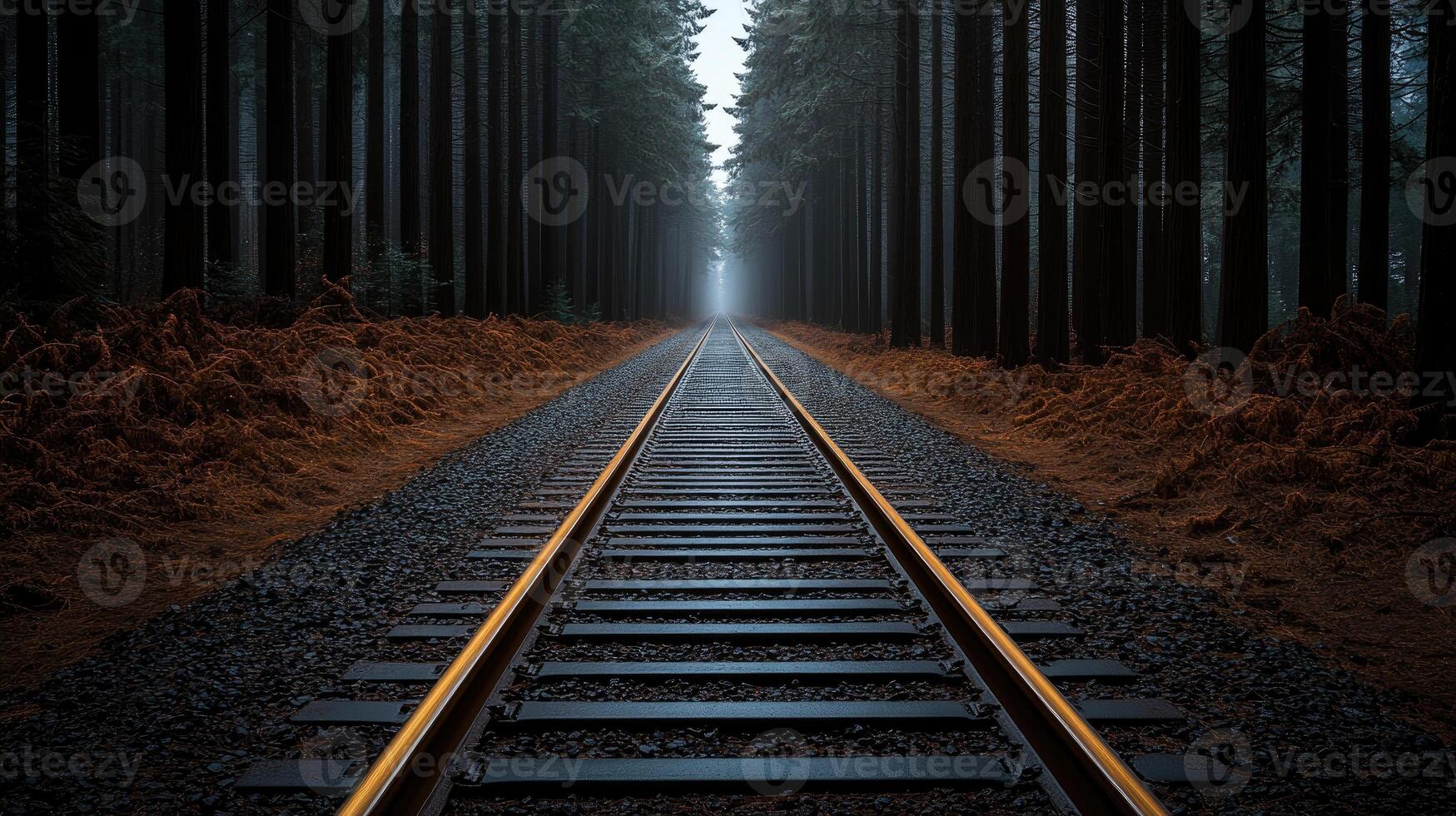 A train track in the middle of a forest photo