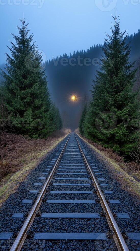 A train track in the middle of a forest photo