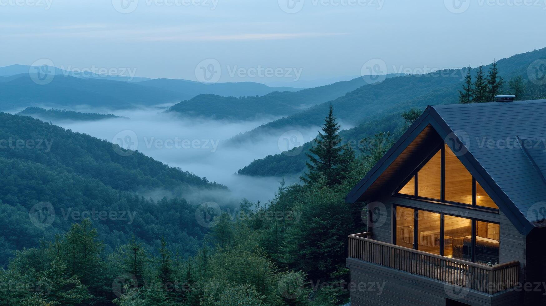 A house with a balcony overlooking the mountains photo