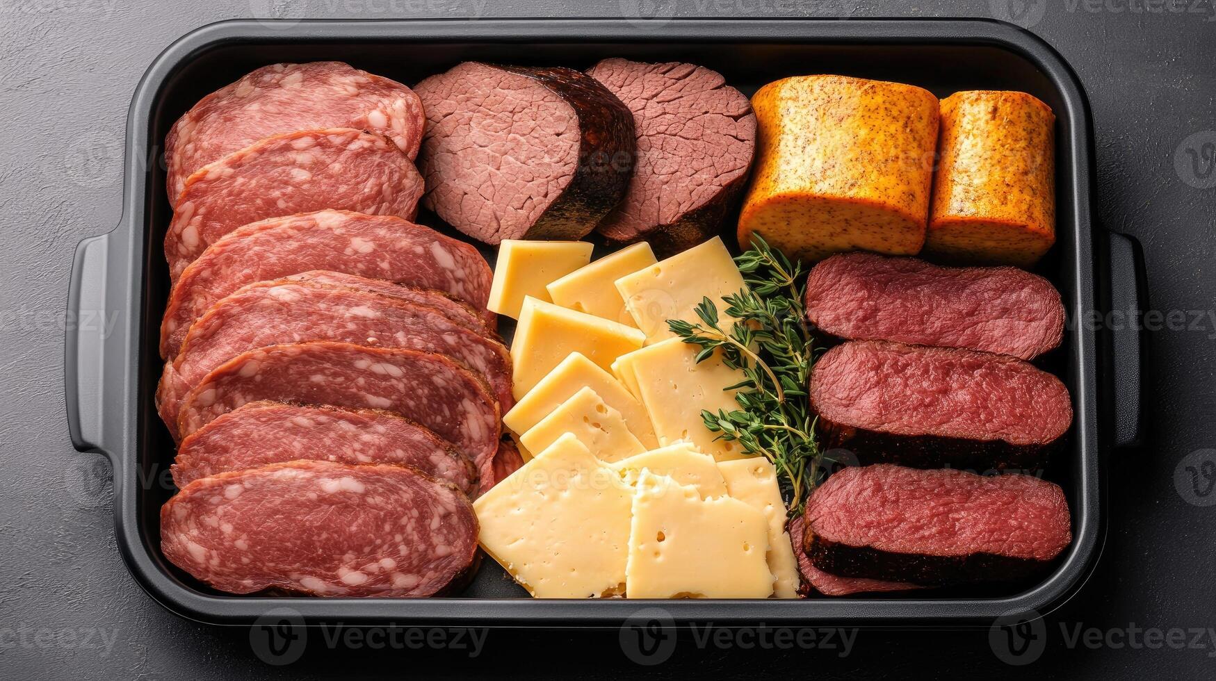 A tray of meat, cheese and other ingredients photo