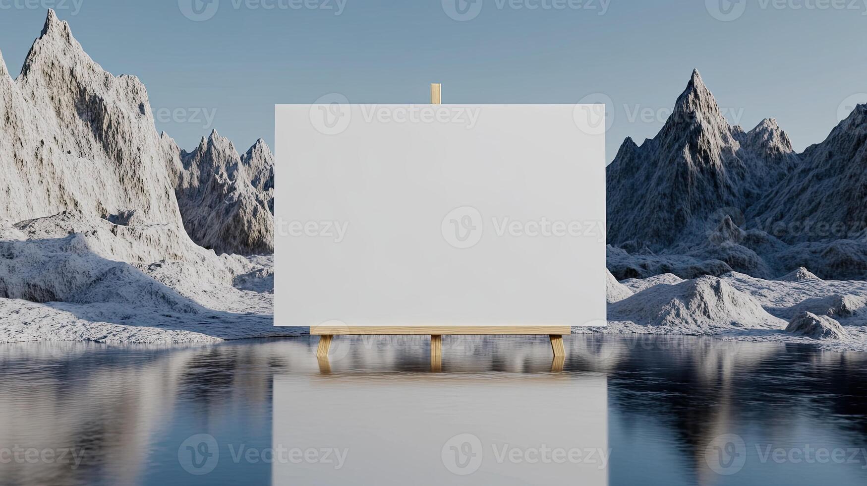 Blank canvas on easel in the middle of a lake photo