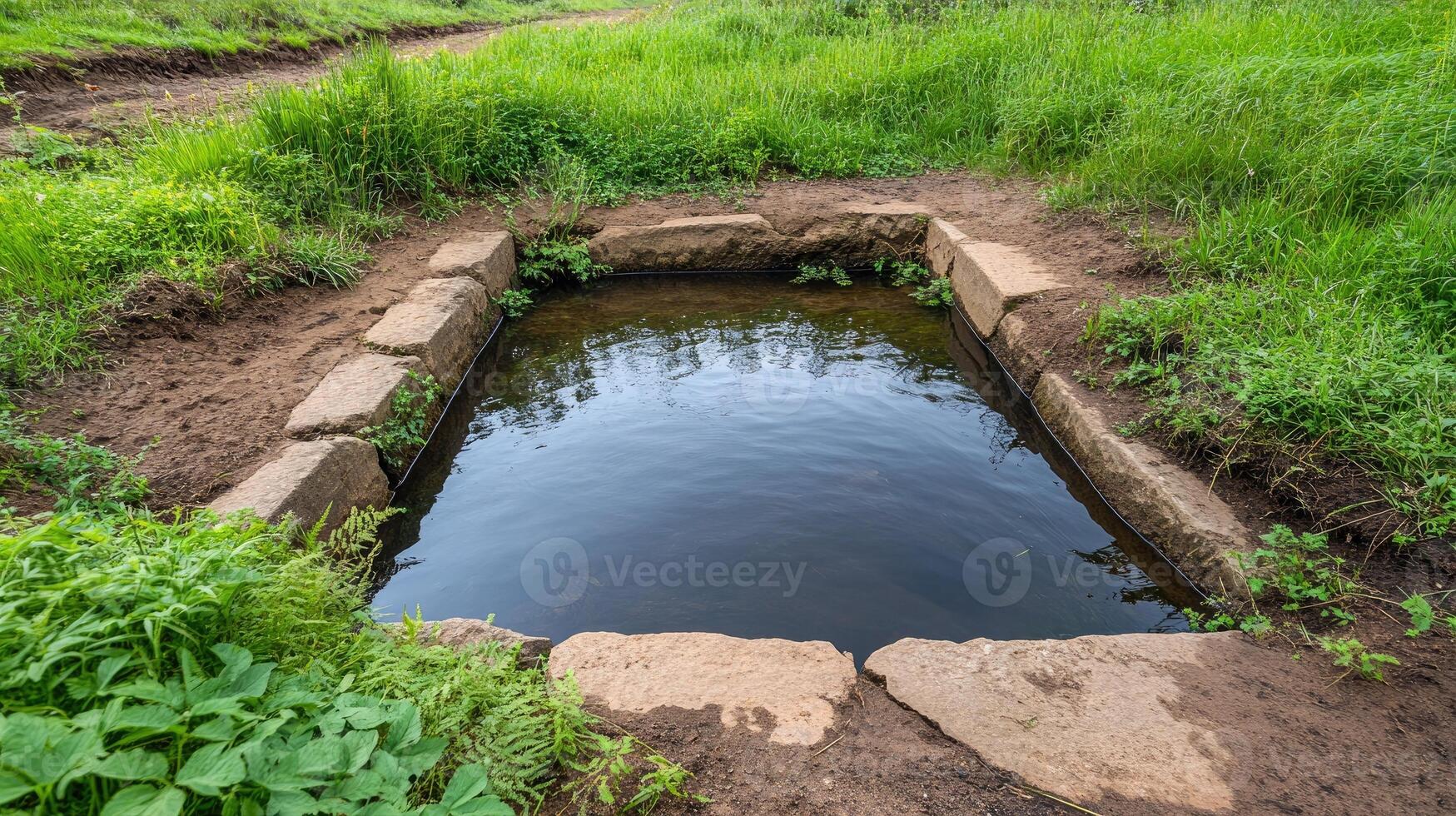 A small pond in a field photo