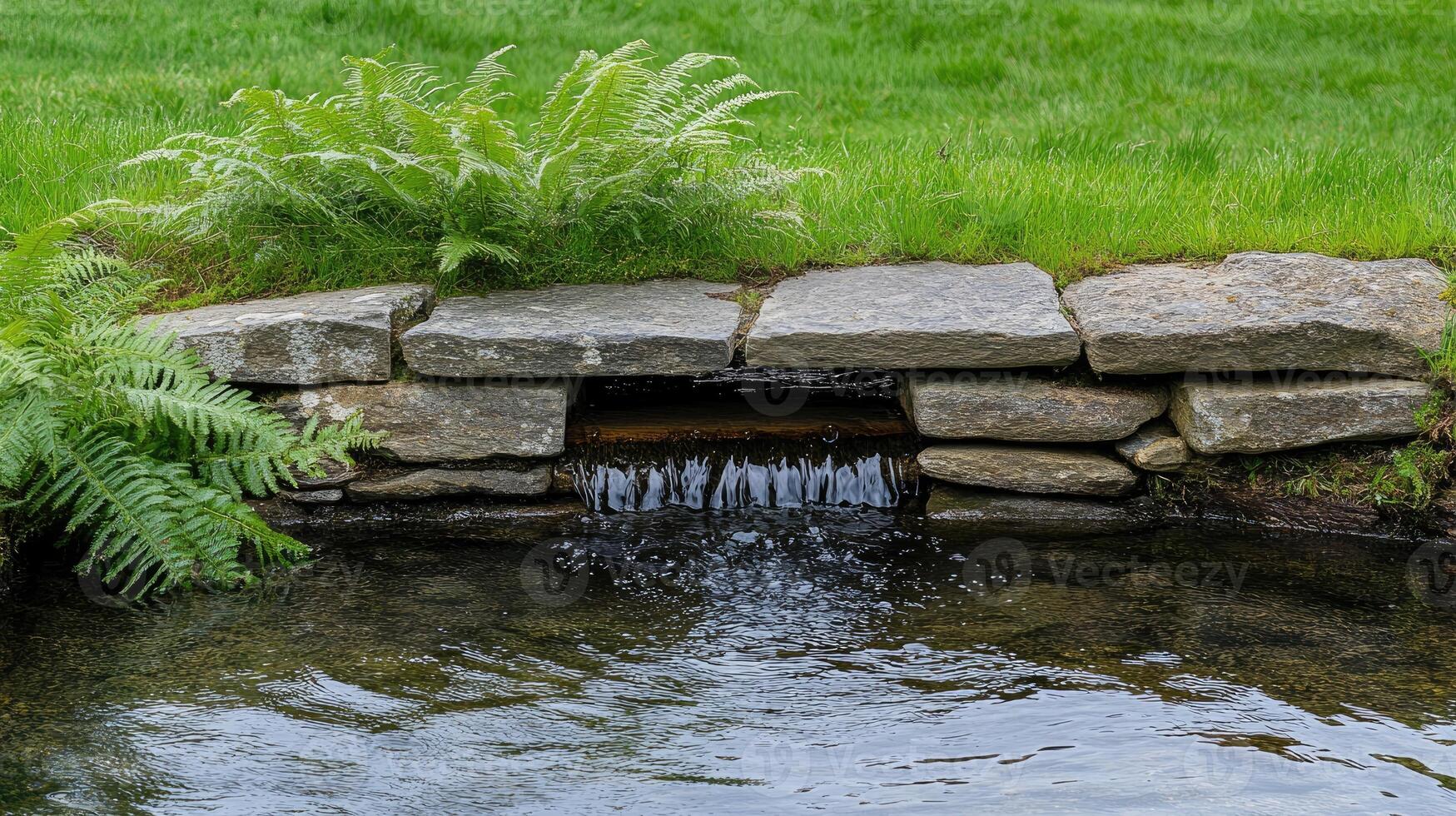A small stream running through a grassy area photo