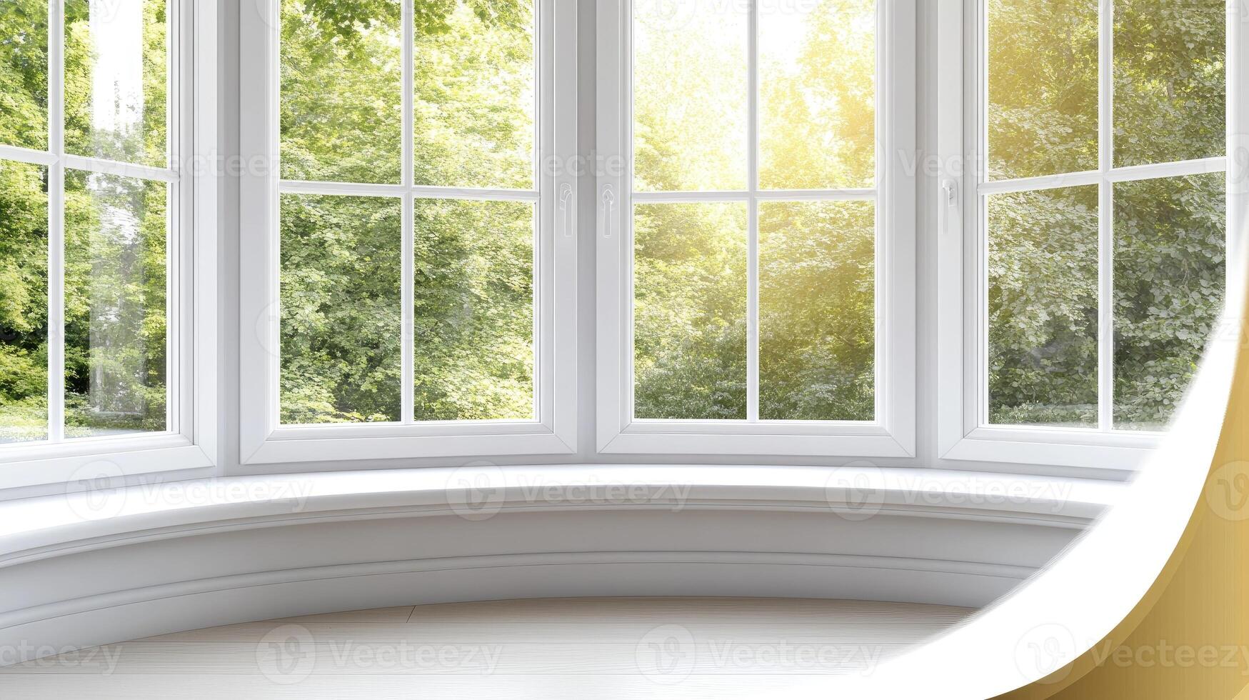 A window with a view of trees and grass photo
