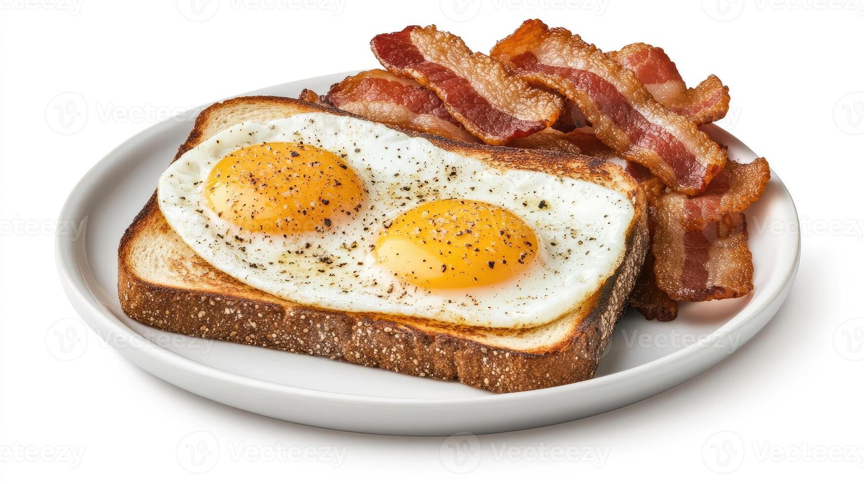 A plate with two eggs and bacon on it photo