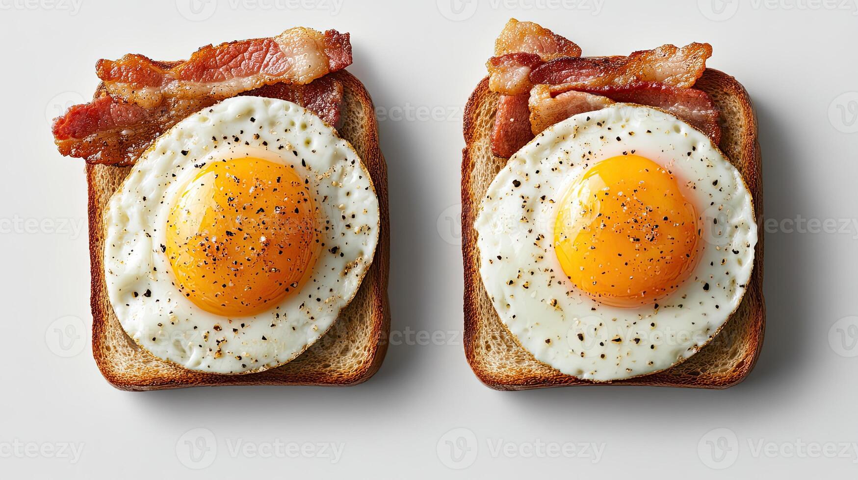Two slices of bread with bacon and eggs photo