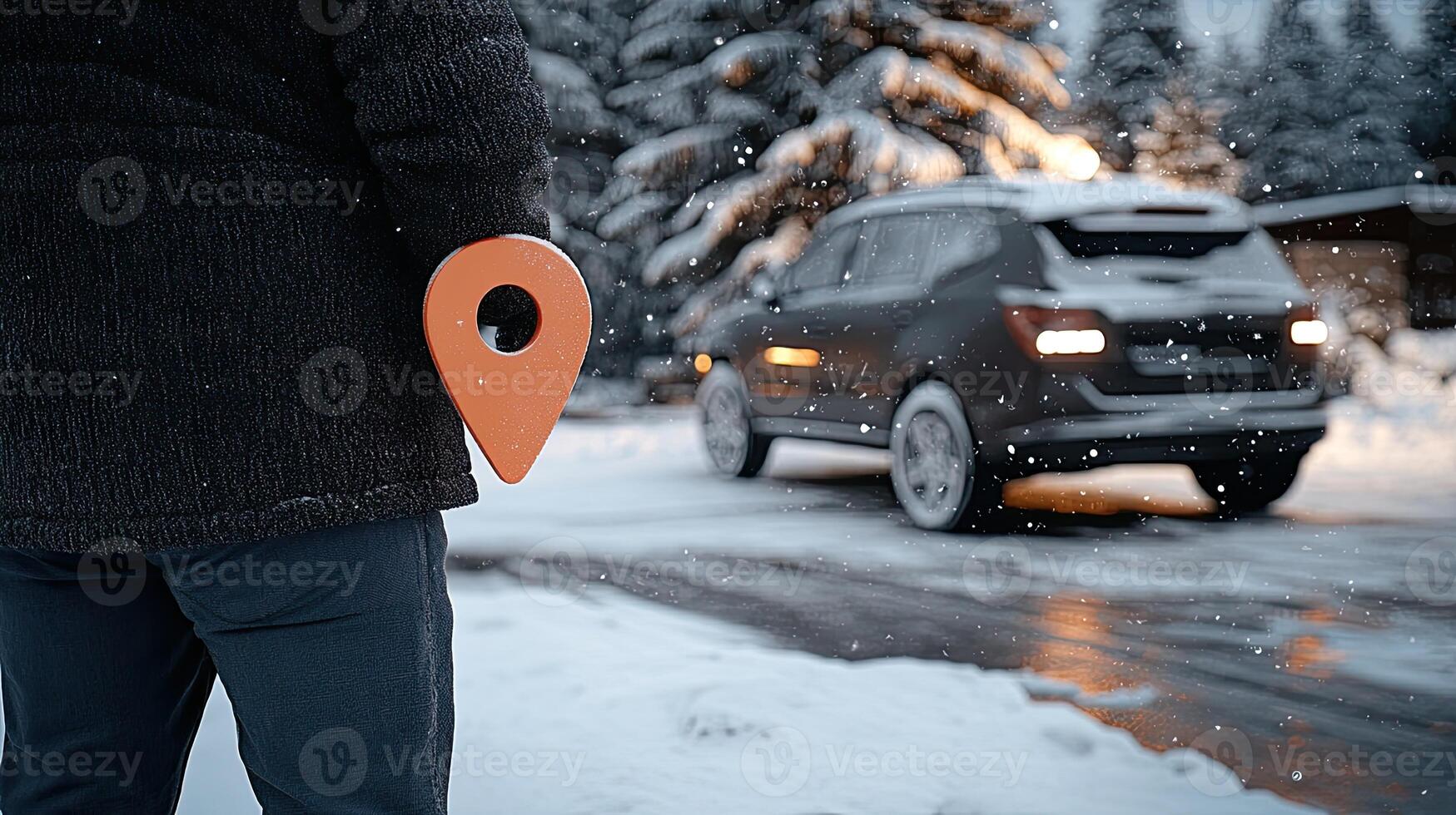 A person holding a map pointer in the snow photo