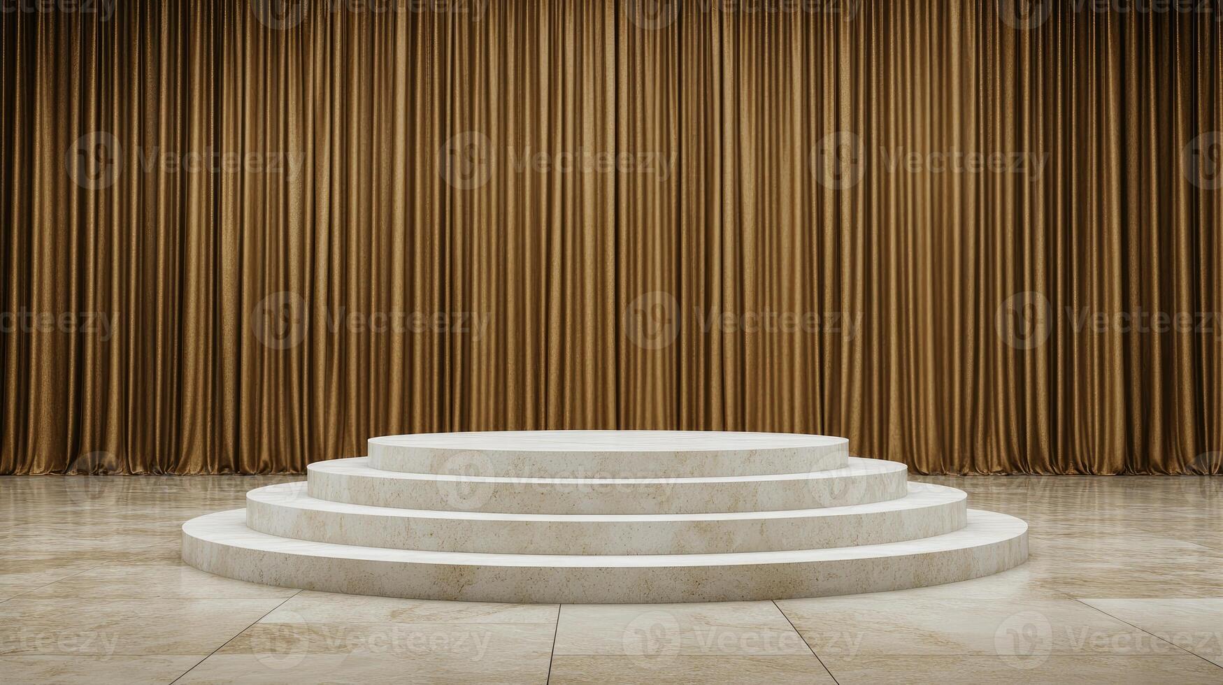 Empty stage with golden curtain and podium photo