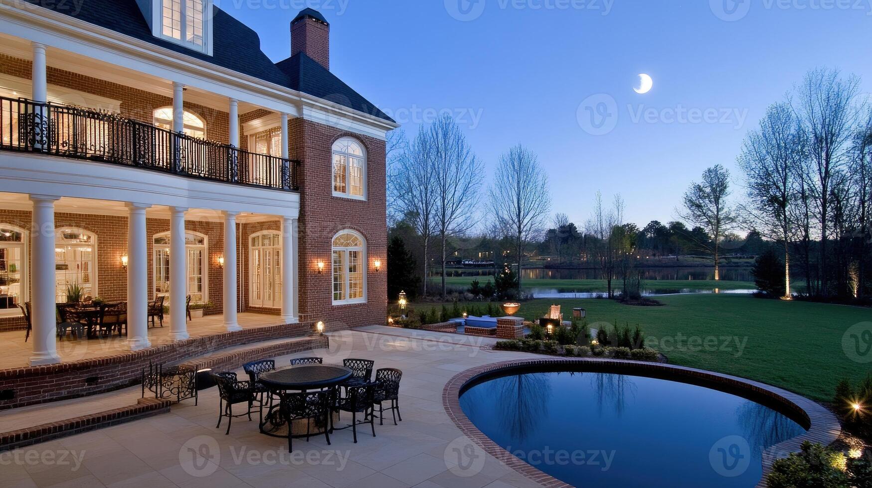 A large home with a pool and patio photo