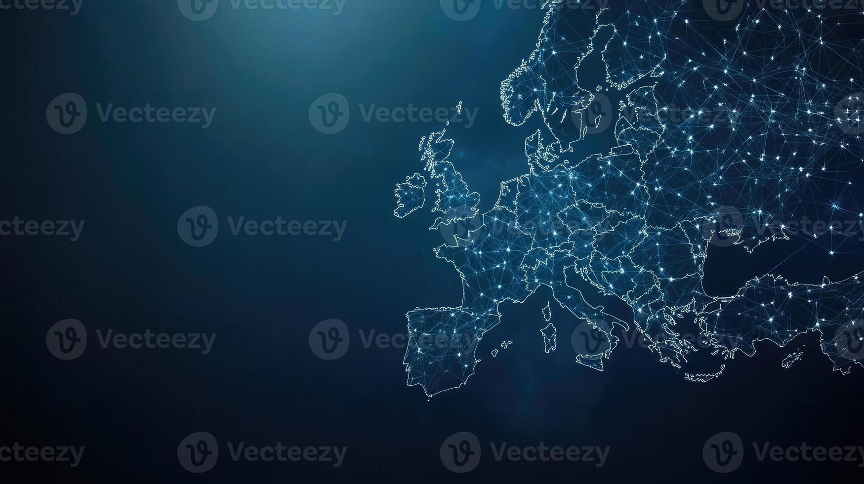 European union map with connected lines and dots on dark background photo