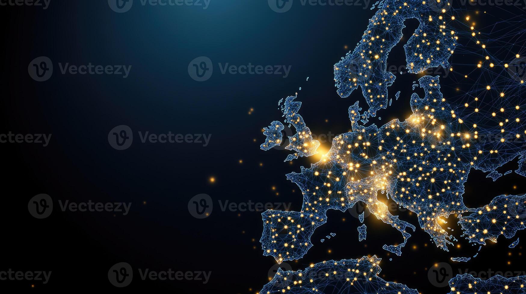 European union map with lights and network lines photo