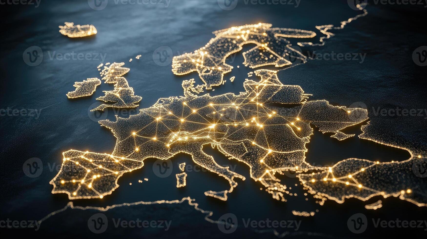 European union map with network lines and lights 3d illustration photo