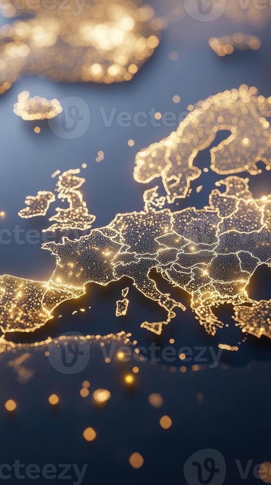 European union map with lights and city lights photo