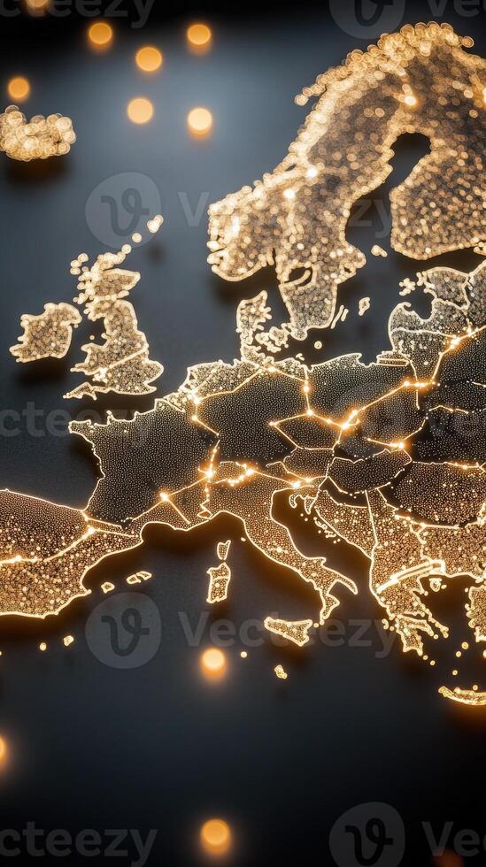 European union map with glowing lights photo