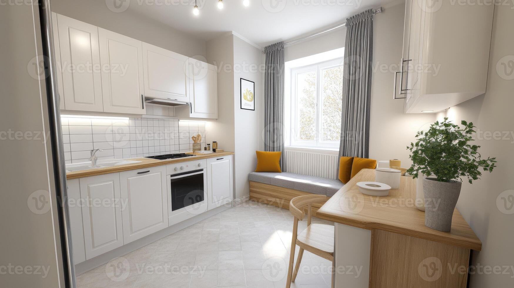 A kitchen with a small table and a window photo