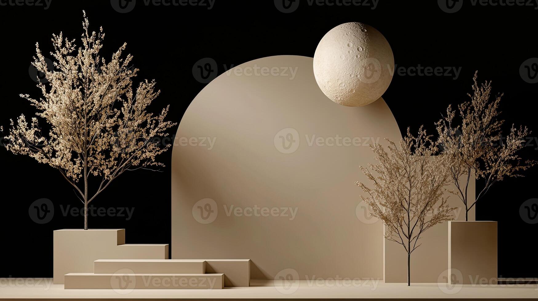 A white egg sitting on a pedestal in front of a tree photo
