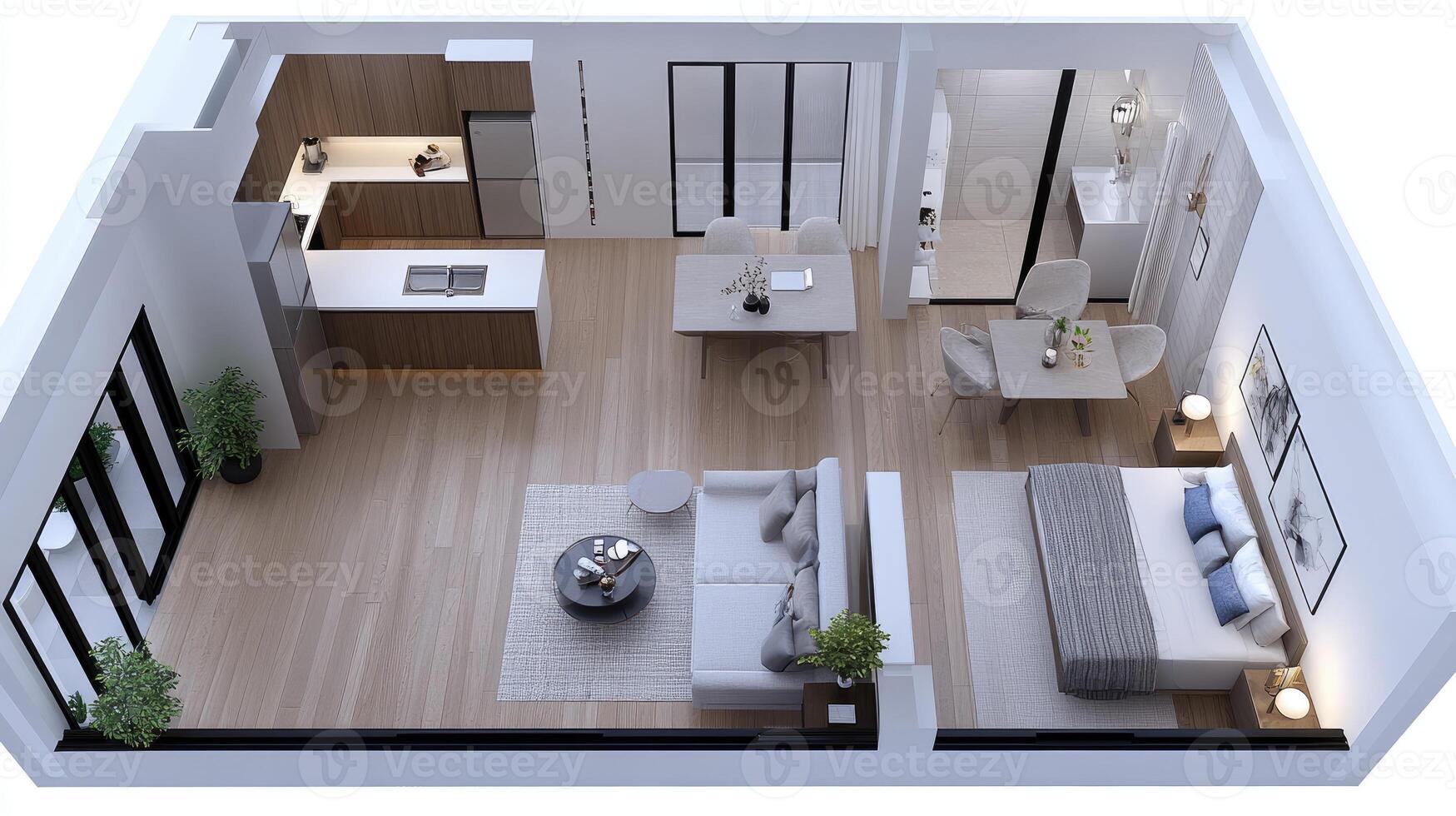 A 3d rendering of a small apartment photo