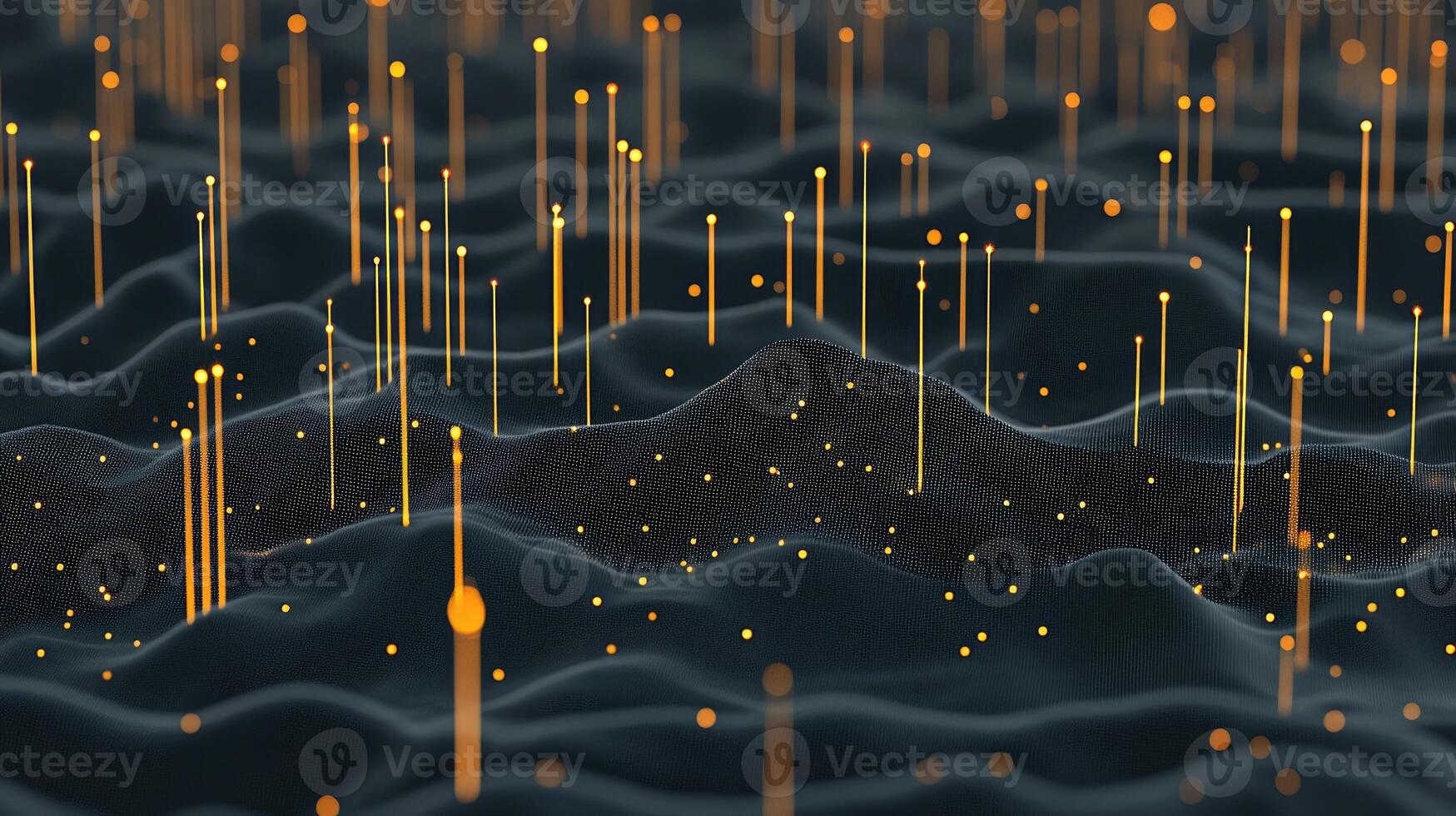 A 3d rendering of a black and yellow background with many dots photo