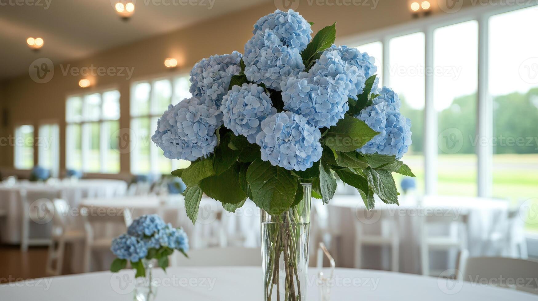 Blue hydrangea centerpiece photo