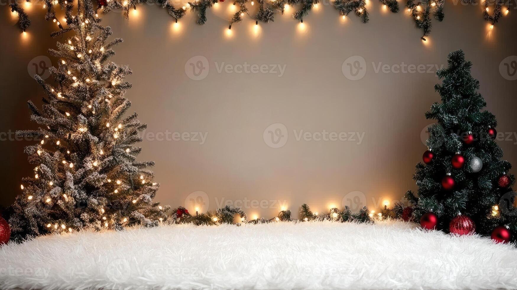 Christmas background with christmas tree and garland photo