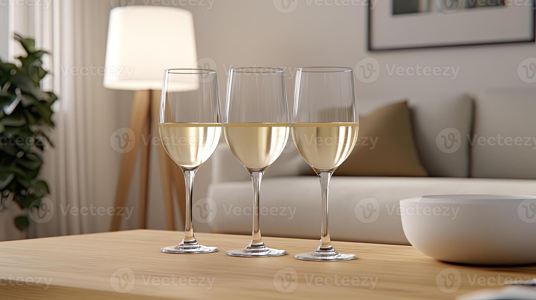 Three wine glasses on a table photo