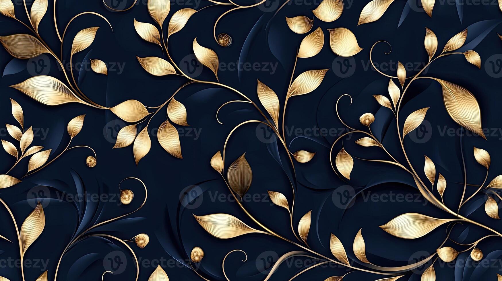 Golden leaves and flowers on a dark blue background photo